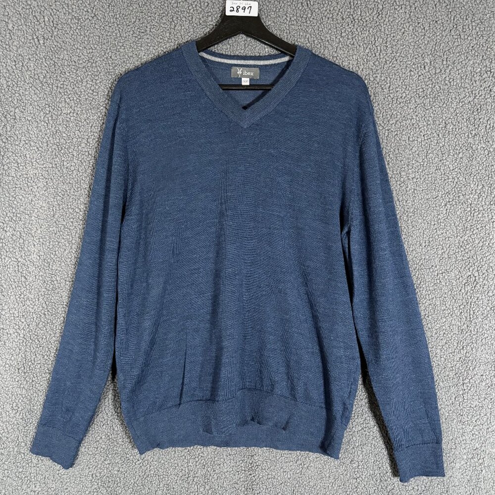 Ibex Merino Wool Blend V Neck Sweater - Men's Size M - Blue